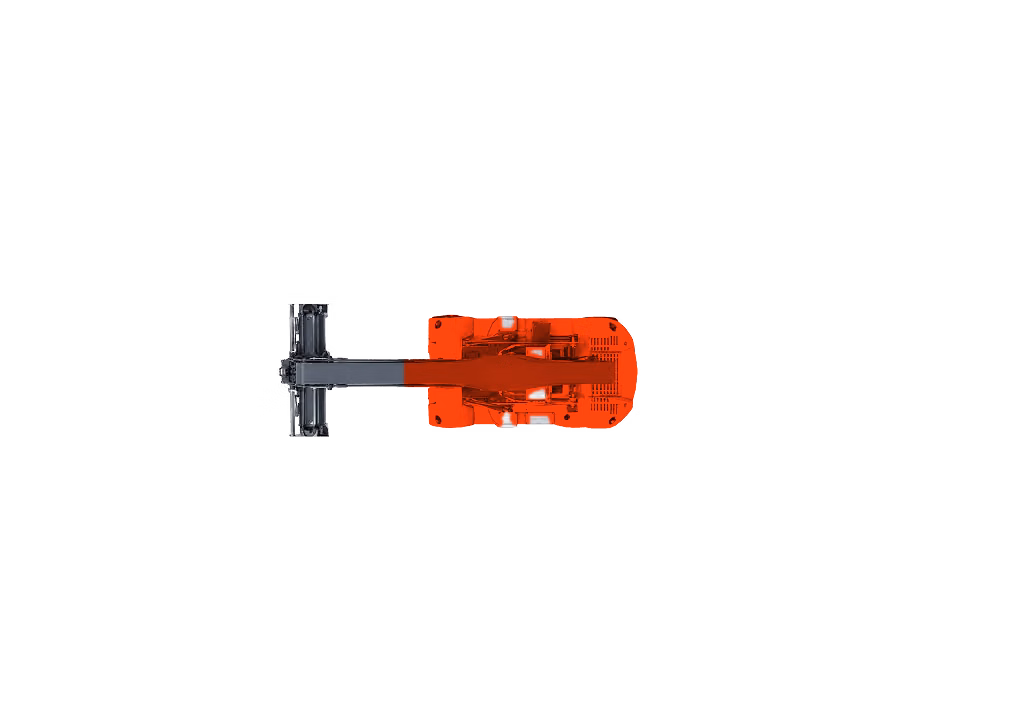 Top view of an FTOS reach stacker in orange and graphite livery.