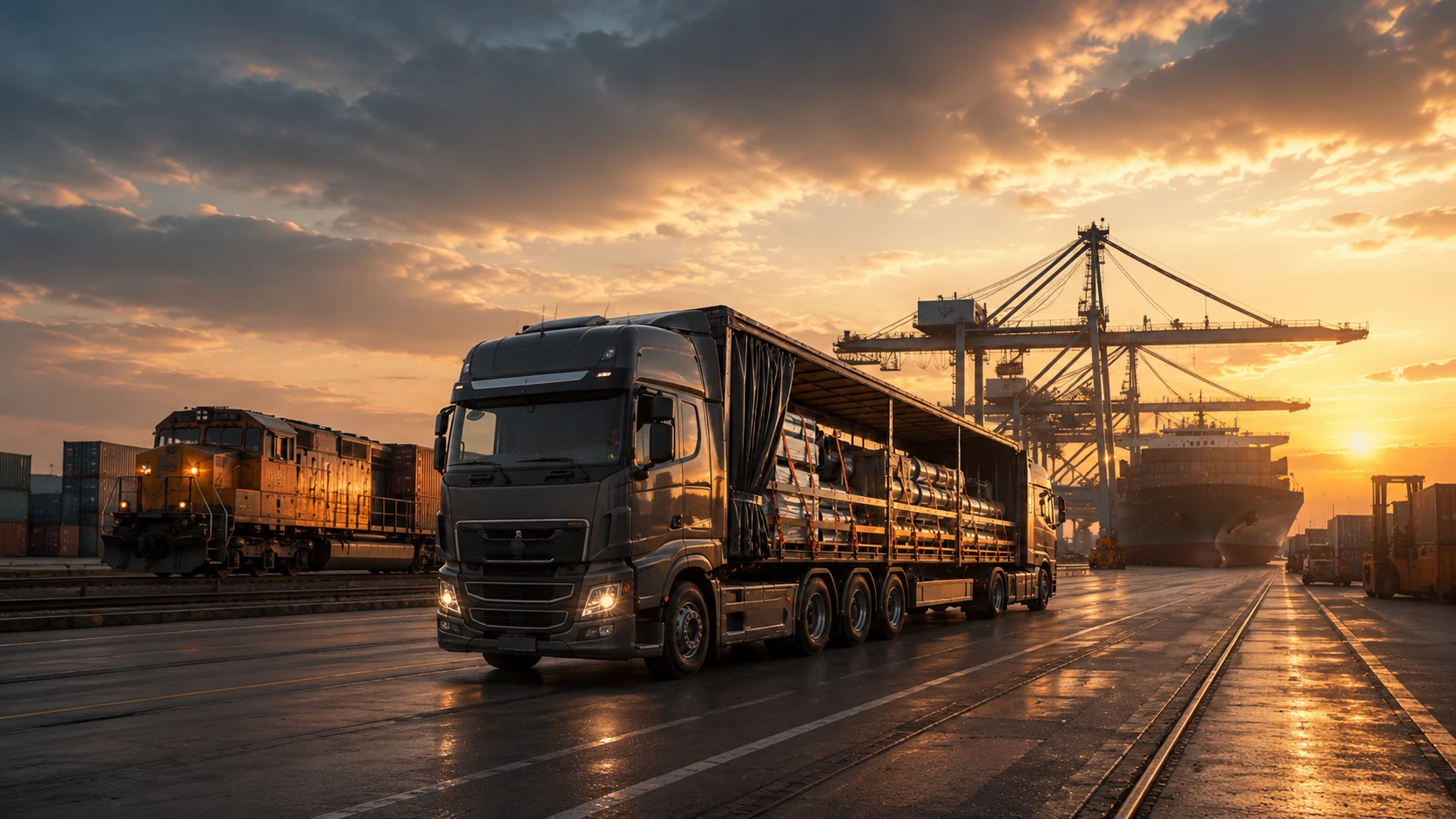 Road, rail and port movements coordinated through one multimodal terminal.